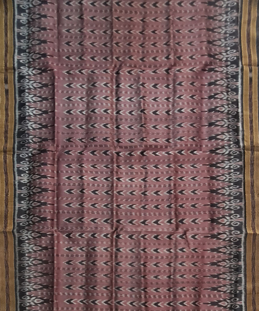 Chestnut red black handloom khandua silk saree