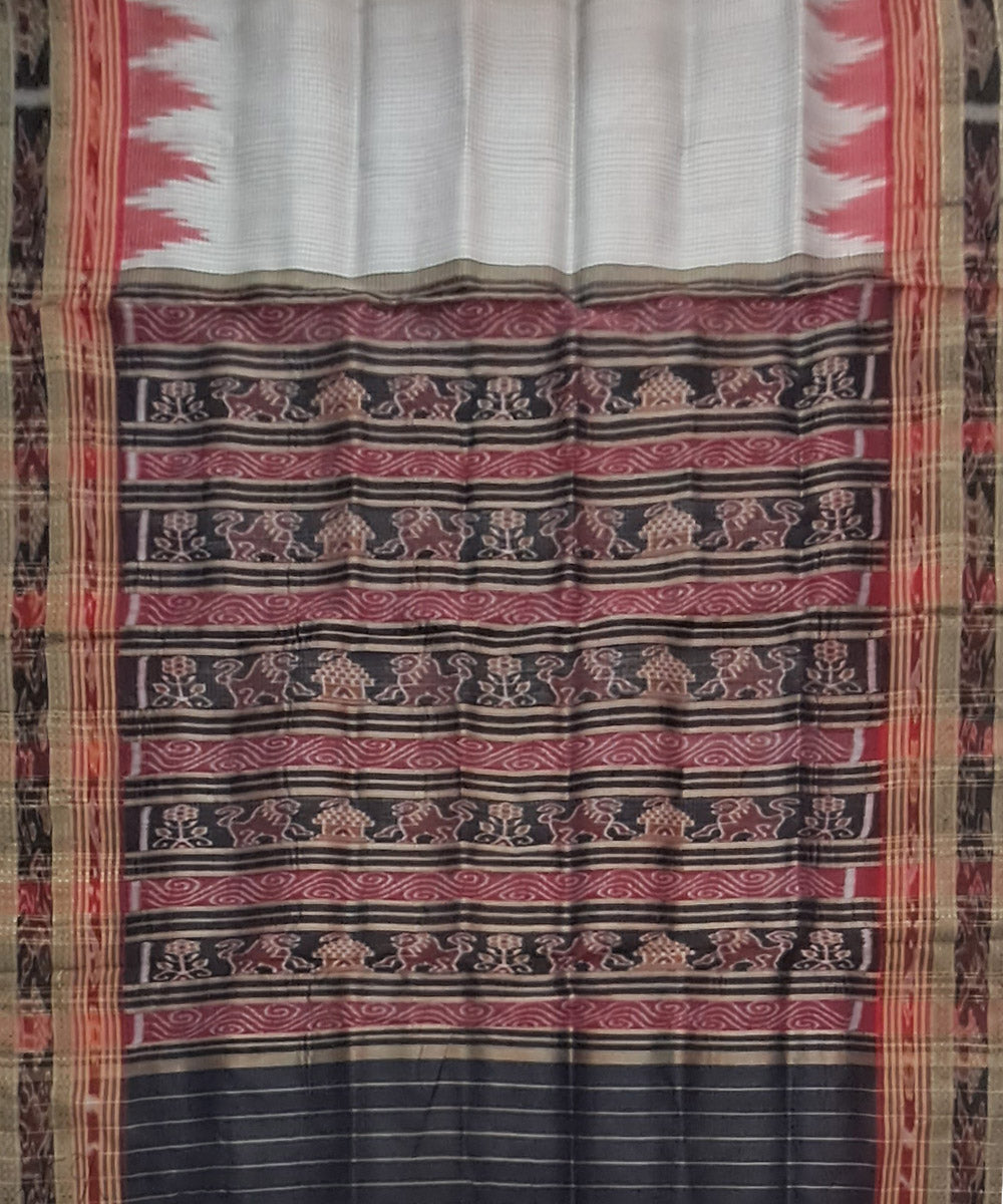 White black handloom khandua silk saree