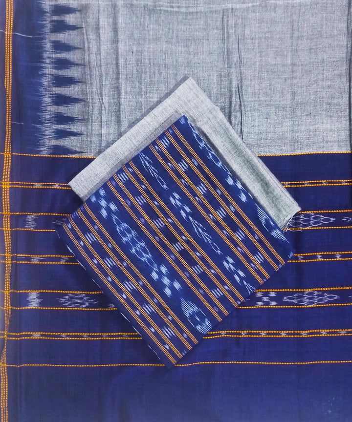 3pc Navy blue grey handwoven cotton sambalpuri ikat dress material