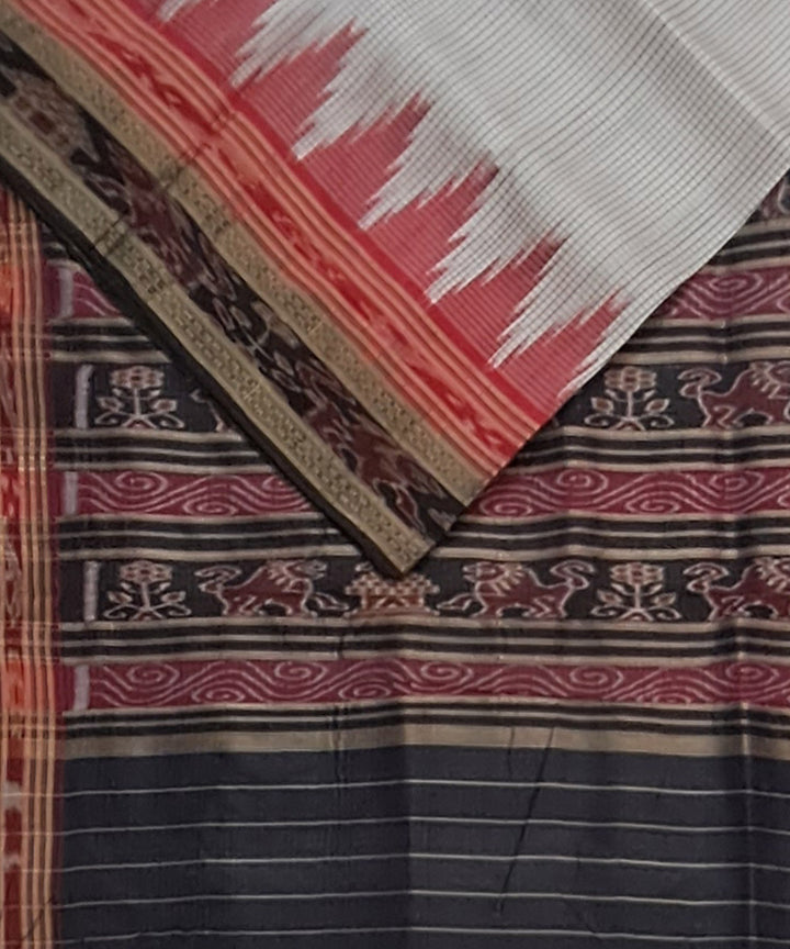 White black handloom khandua silk saree