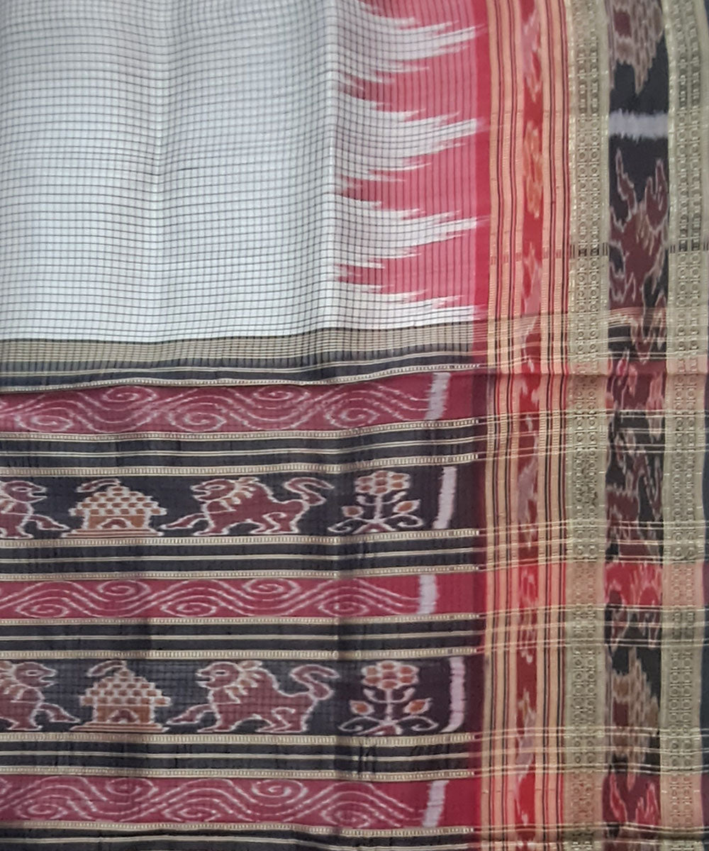 White black handloom khandua silk saree