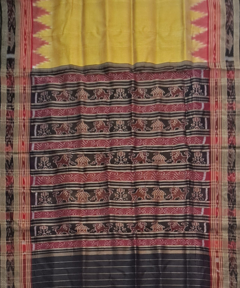 Yellow black handloom khandua silk saree