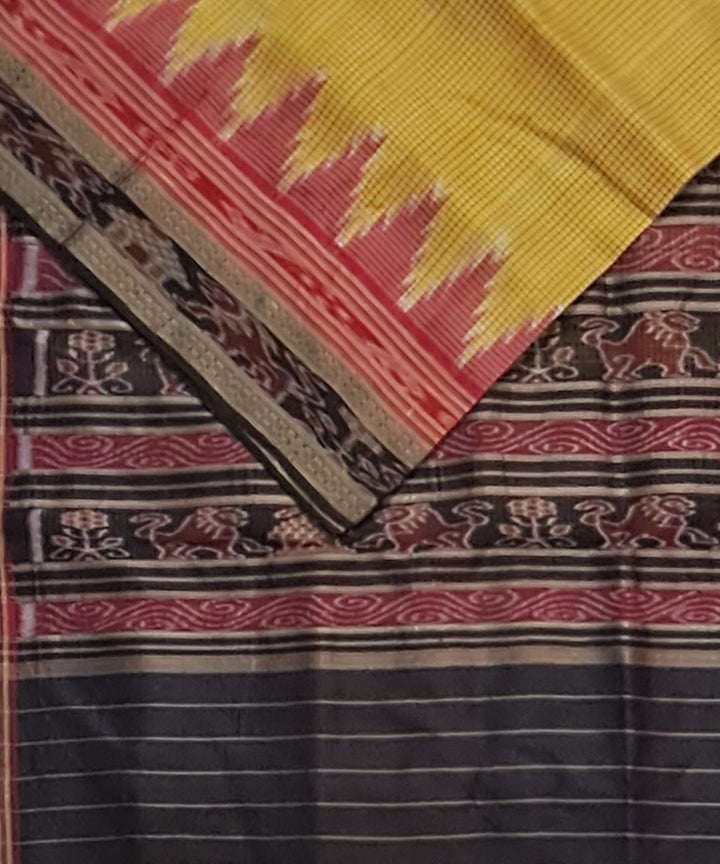 Yellow black handloom khandua silk saree