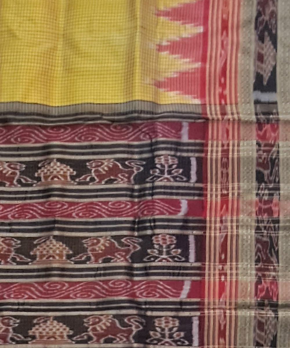 Yellow black handloom khandua silk saree