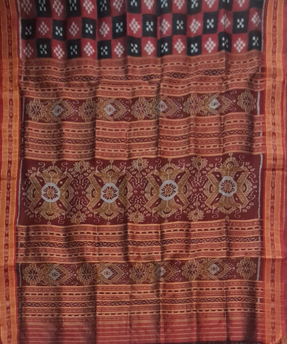Black maroon handloom khandua silk saree
