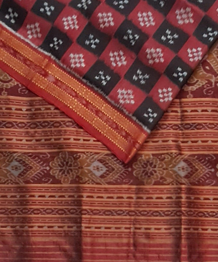Black maroon handloom khandua silk saree