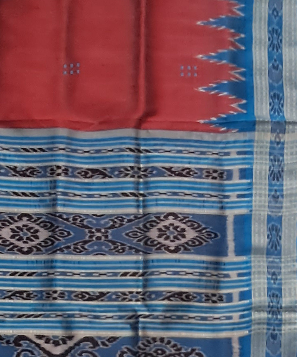 Red blue silk handloom khandua saree