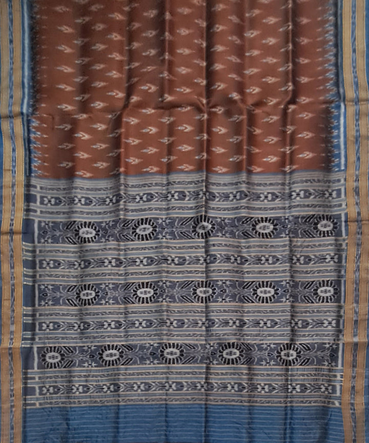Brown blue silk handloom khandua saree