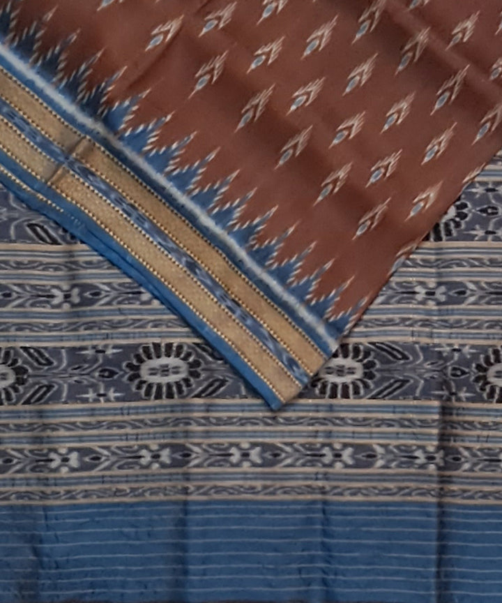 Brown blue silk handloom khandua saree
