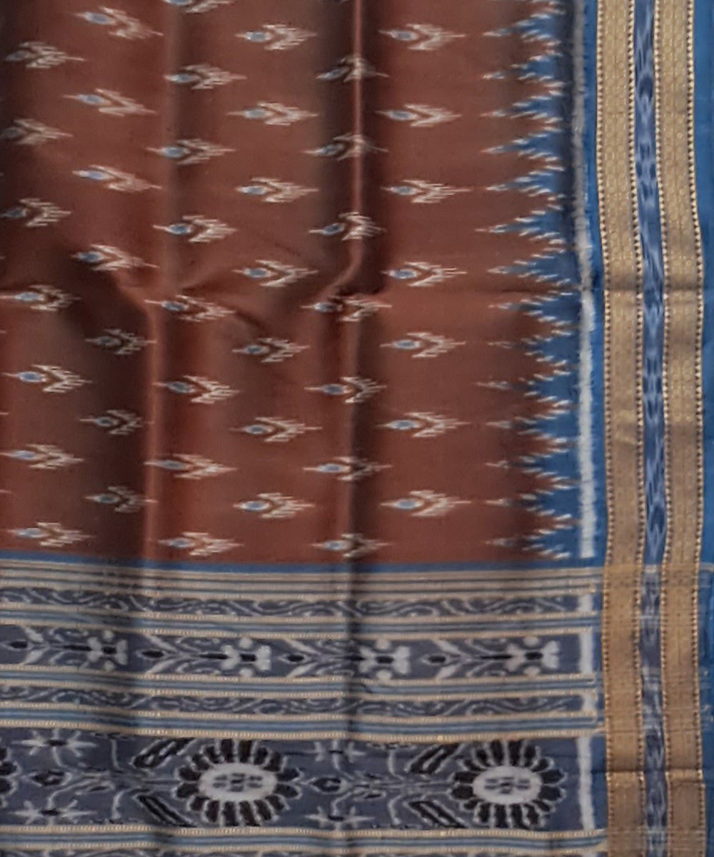 Brown blue silk handloom khandua saree