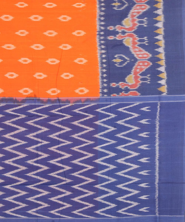 Orange blue pochampally ikat cotton handloom saree