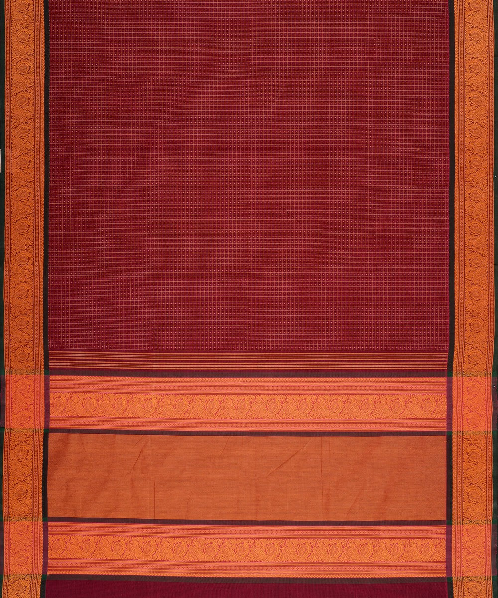 Maroon lakshadeepam butta cotton handloom kanchi saree