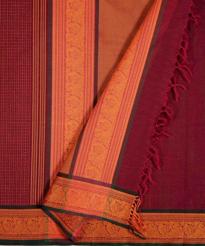 Maroon lakshadeepam butta cotton handloom kanchi saree