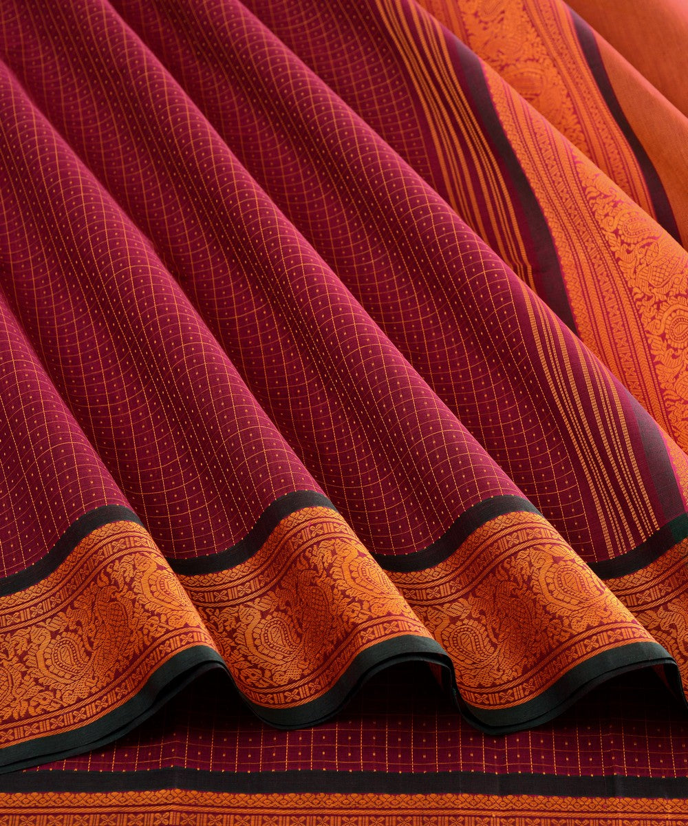 Maroon lakshadeepam butta cotton handloom kanchi saree