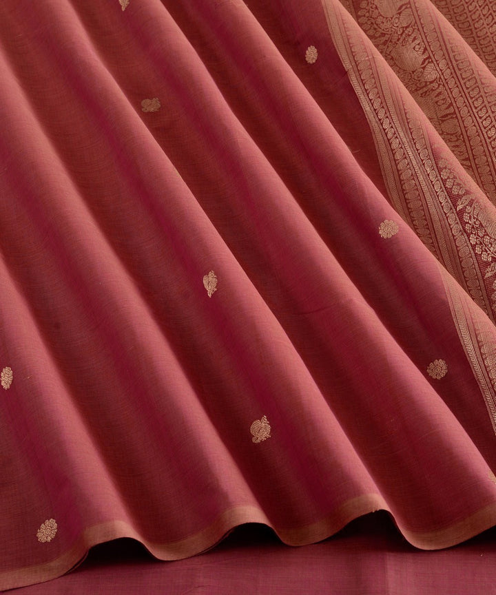 Pink zari butta cotton handloom kanchi saree