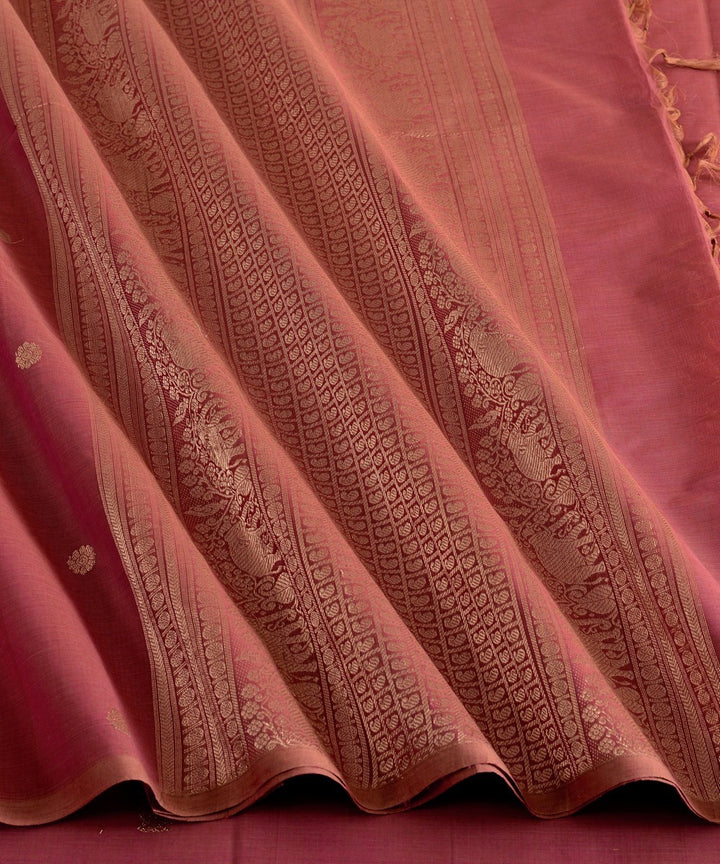Pink zari butta cotton handloom kanchi saree