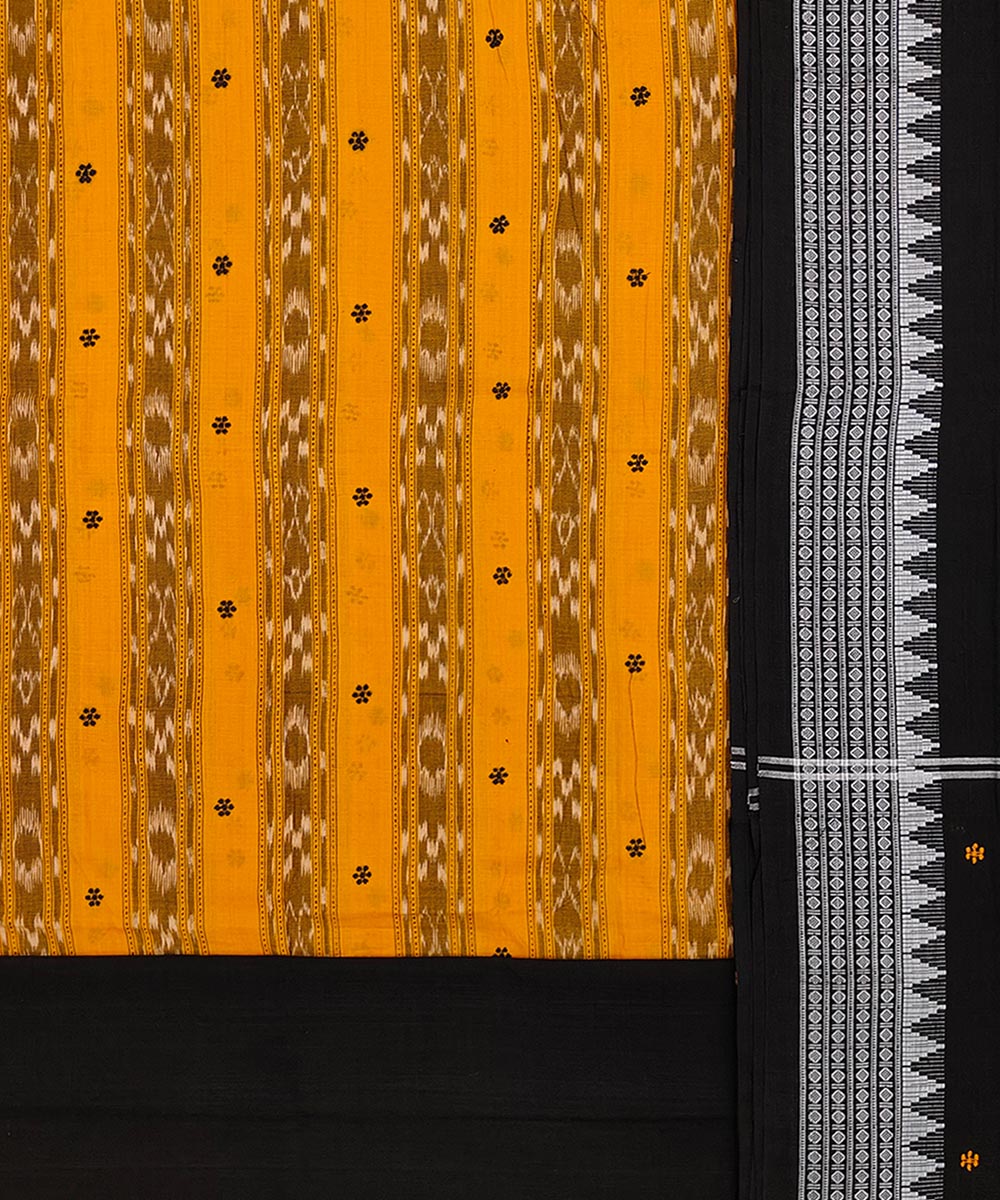 3pc Yellow black handwoven cotton sambalpuri ikat dress material