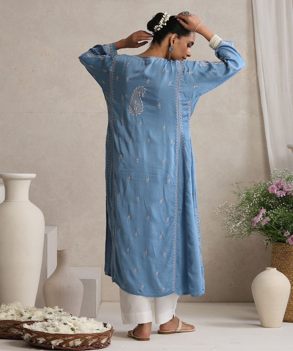 Sky blue  Hand Embroidered   Chikankari  Cotton Kurti
