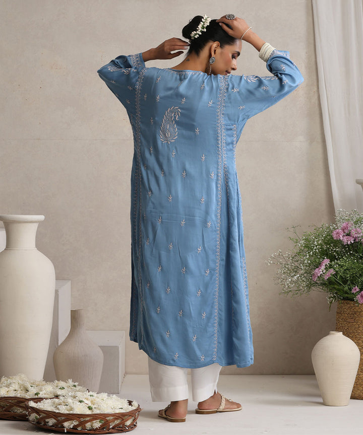 Sky blue  Hand Embroidered   Chikankari  Cotton Kurti