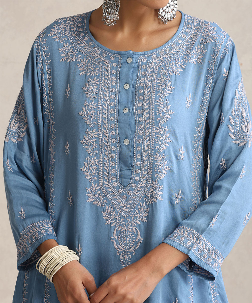 Sky blue  Hand Embroidered   Chikankari  Cotton Kurti
