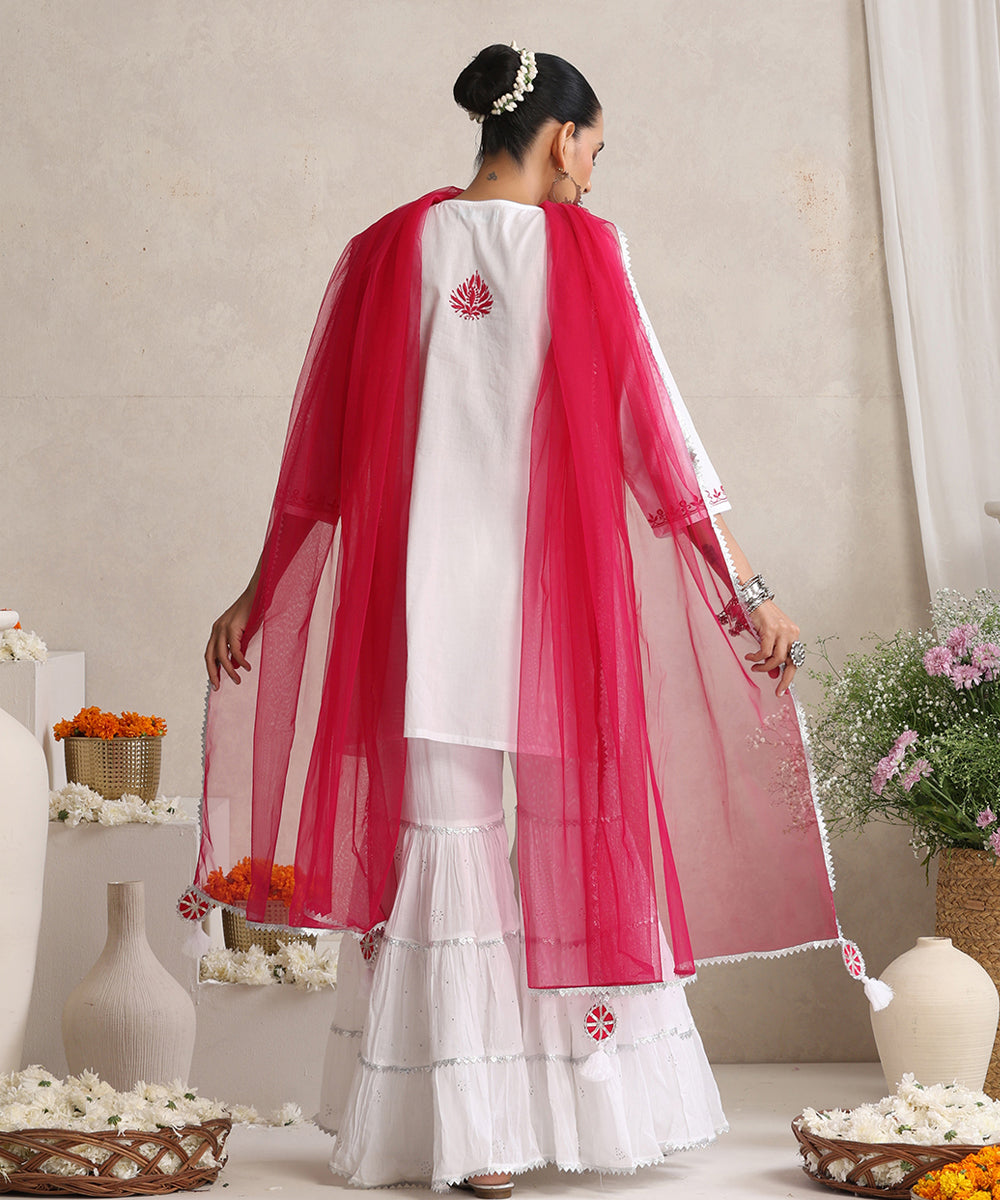 White  Hand Embroidered   Chikankari  Cotton Kurta Set