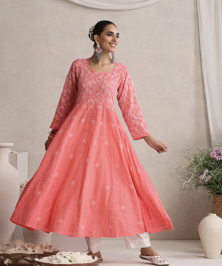 Pink  Hand Embroidered   Chikankari  Cotton Kurti