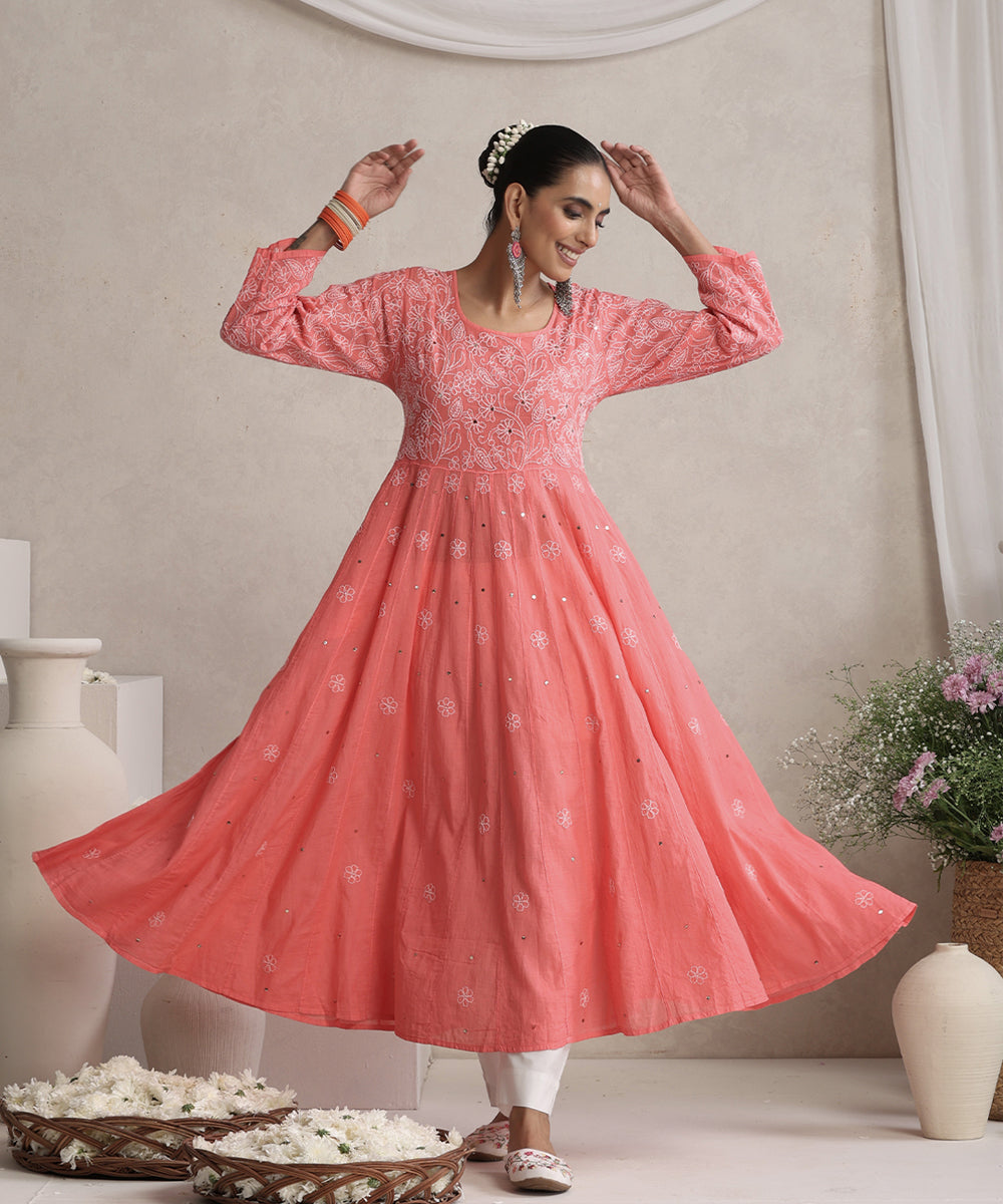 Pink  Hand Embroidered   Chikankari  Cotton Kurti