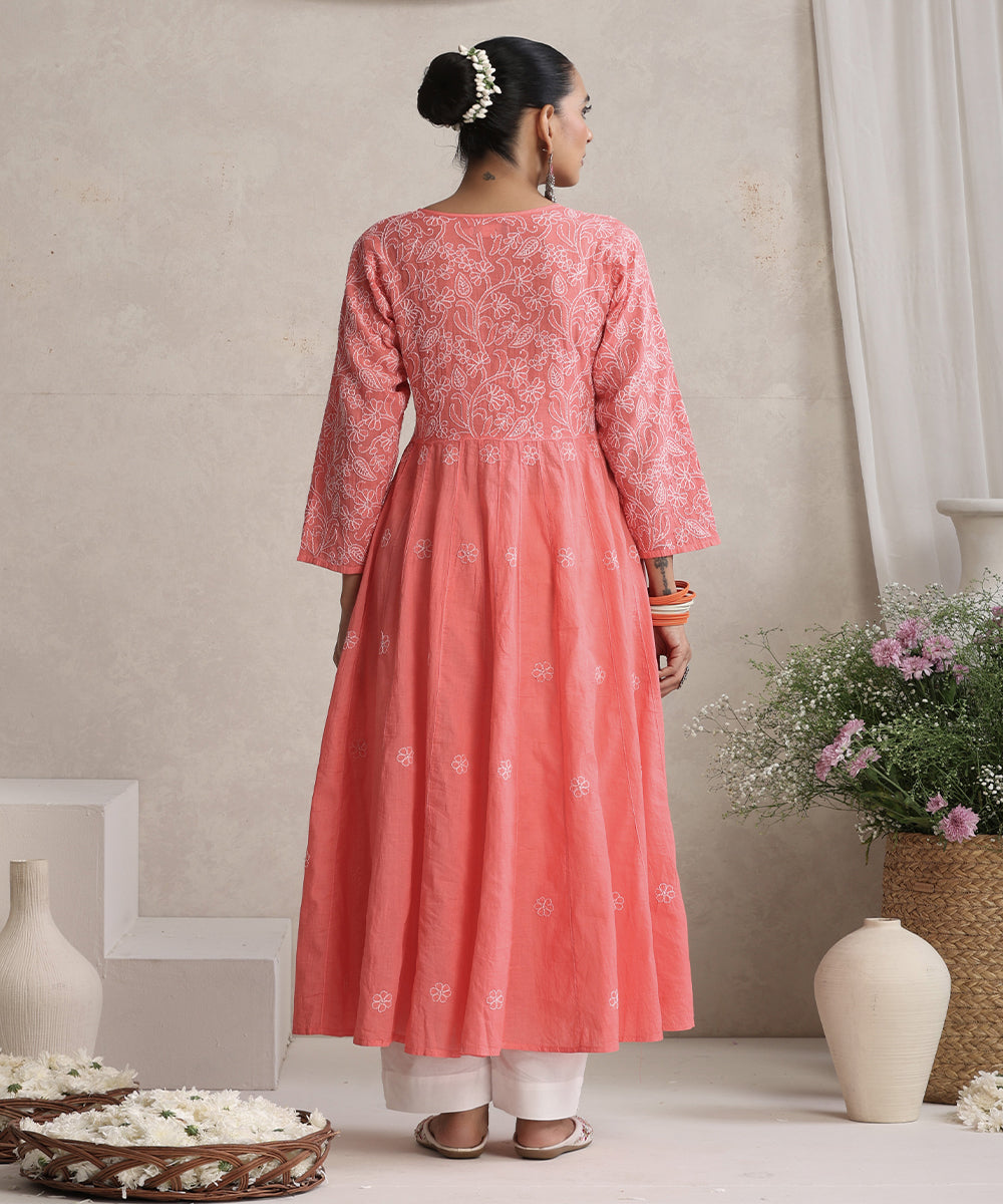 Pink  Hand Embroidered   Chikankari  Cotton Kurti