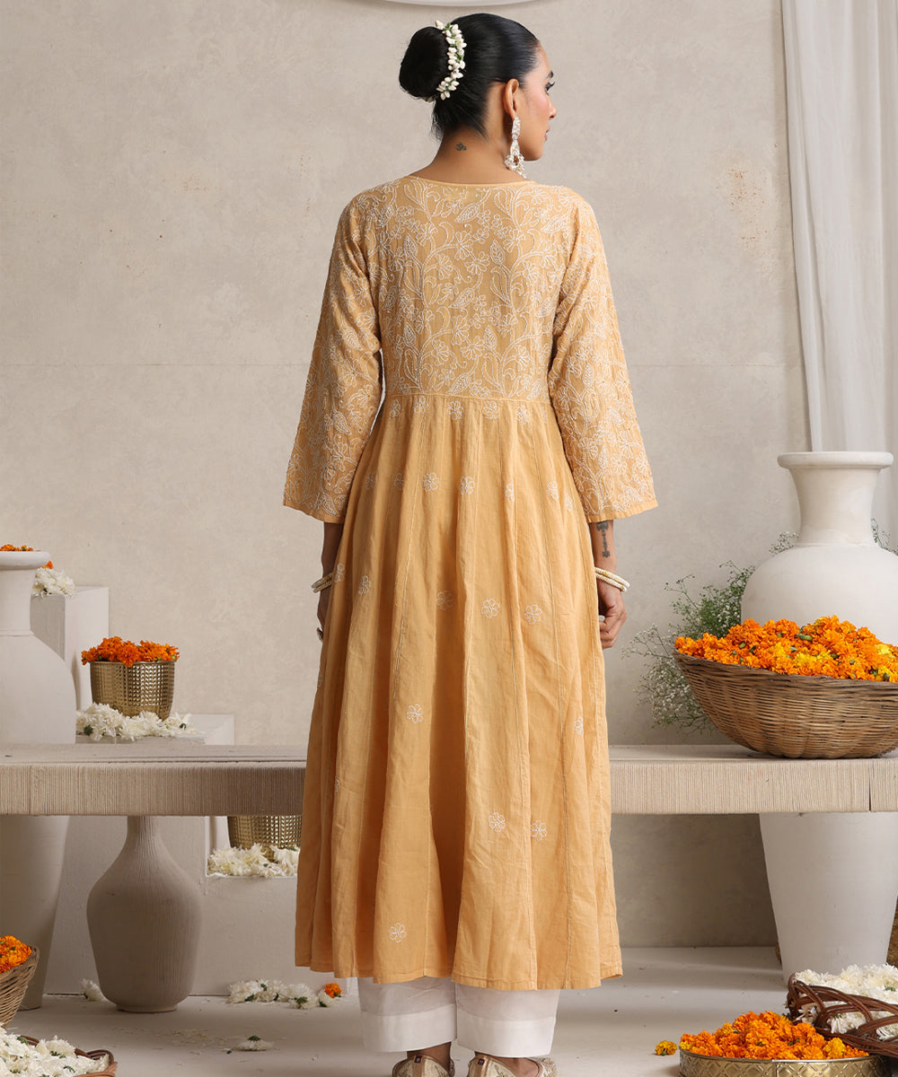 Beige  Hand Embroidered   Chikankari  Cotton Kurti