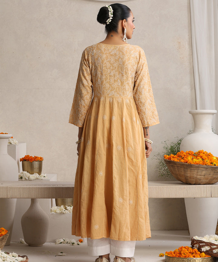 Beige  Hand Embroidered   Chikankari  Cotton Kurti