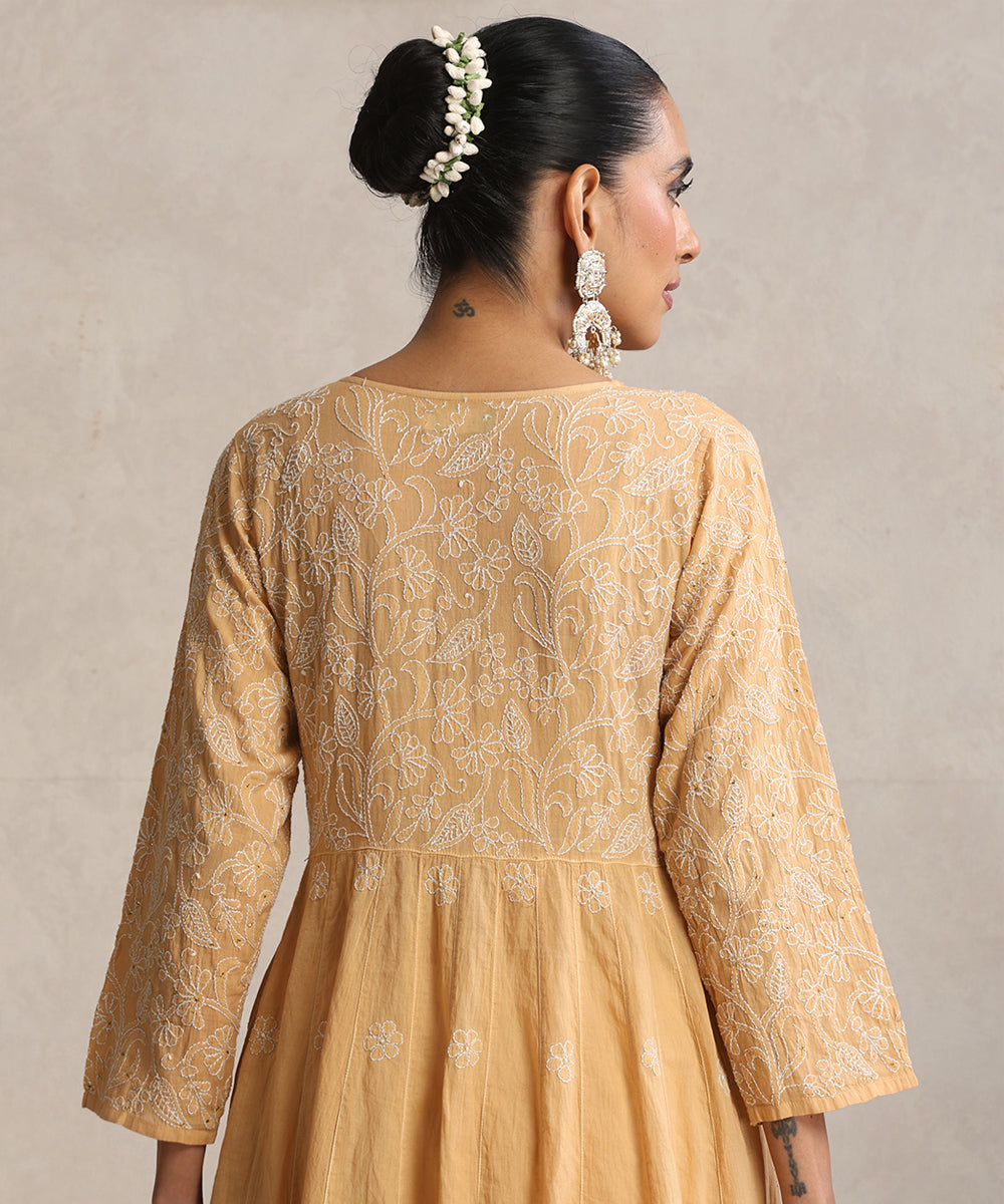 Beige  Hand Embroidered   Chikankari  Cotton Kurti