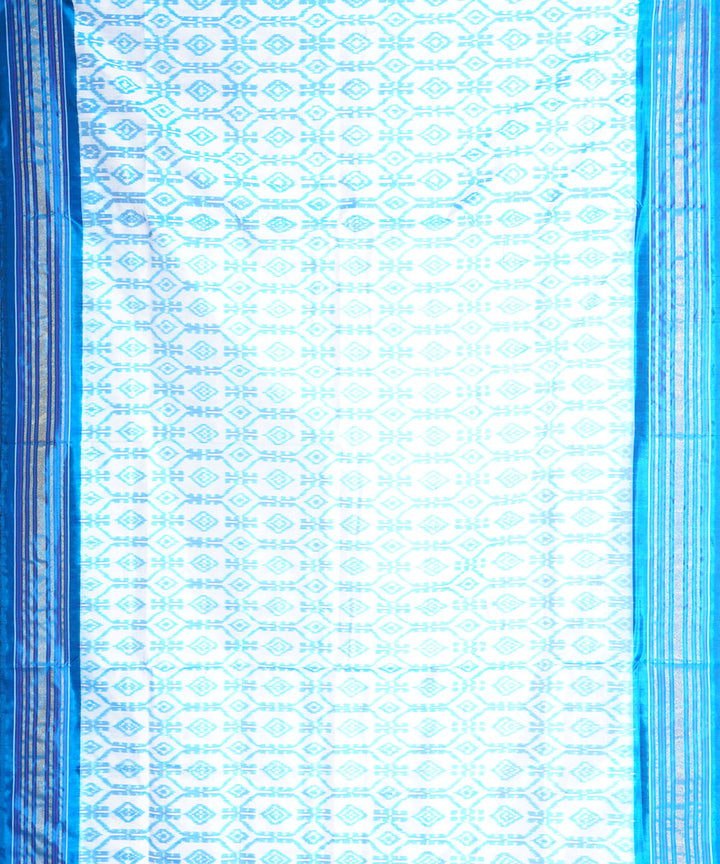 Offwhite sky blue handwoven pochampally ikat silk saree