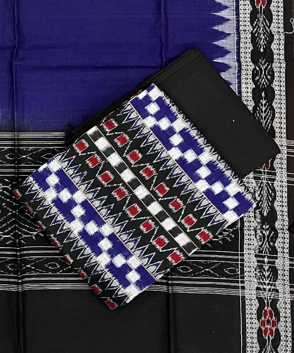 3pc Blue black handwoven cotton double ikat sambalpuri dress material