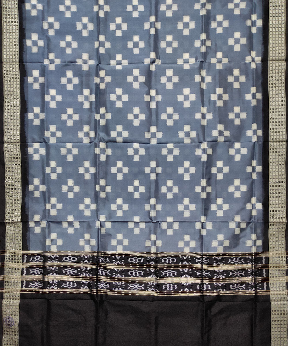 Grey black handloom silk double ikat sambalpuri dupatta