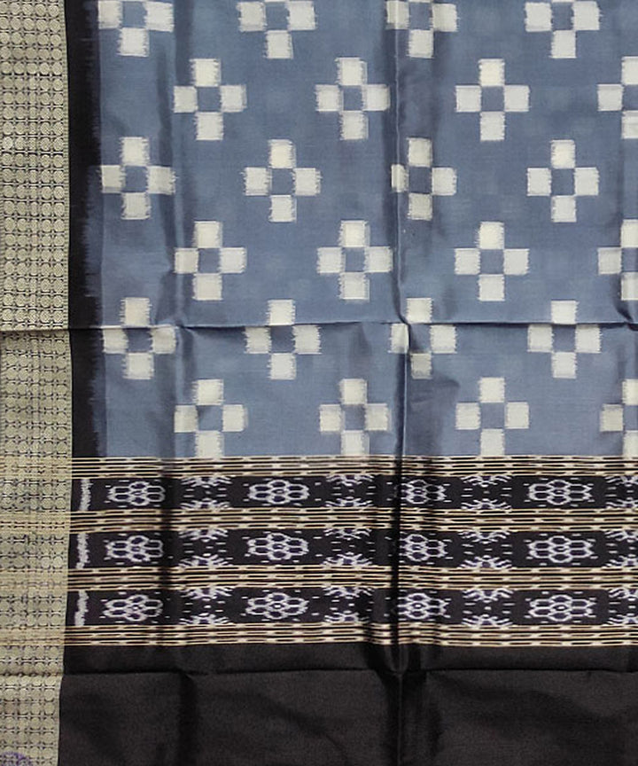 Grey black handloom silk double ikat sambalpuri dupatta