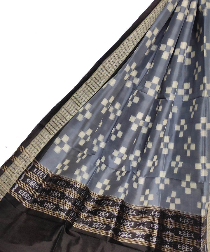 Grey black handloom silk double ikat sambalpuri dupatta