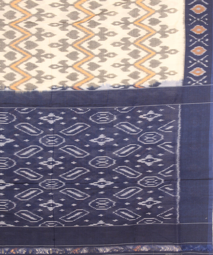Offwhite blue pochampally ikat cotton handloom saree