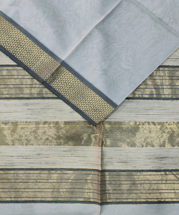 Offwhite black handwoven maheshwari cotton silk saree