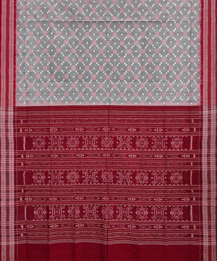 Grey maroon cotton handwoven sambalpuri saree