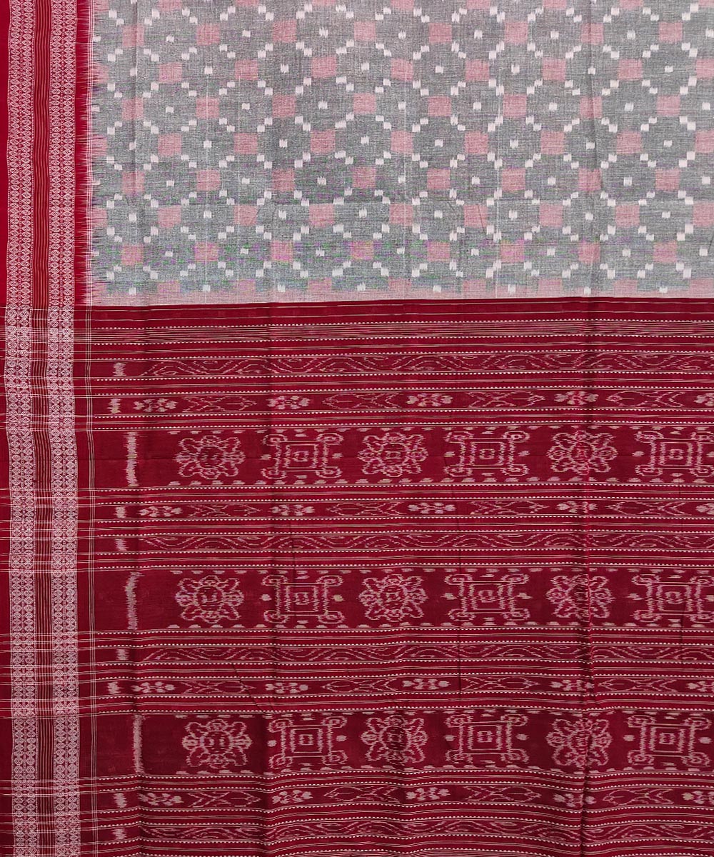 Grey maroon cotton handwoven sambalpuri saree