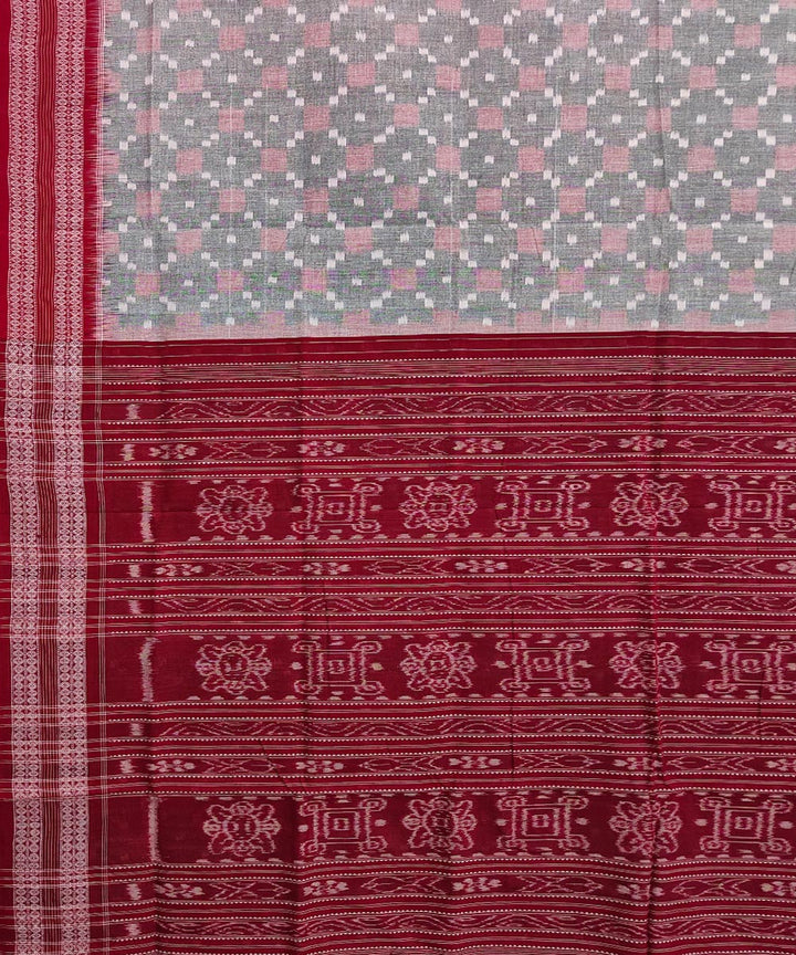 Grey maroon cotton handwoven sambalpuri saree