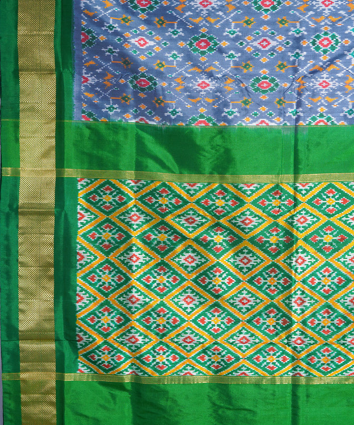 Grey green handwoven pochampally ikat silk saree