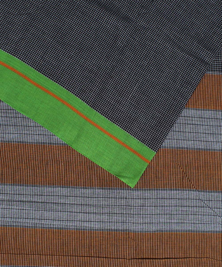 Black checks green orange border cotton handloom patteda anchu saree