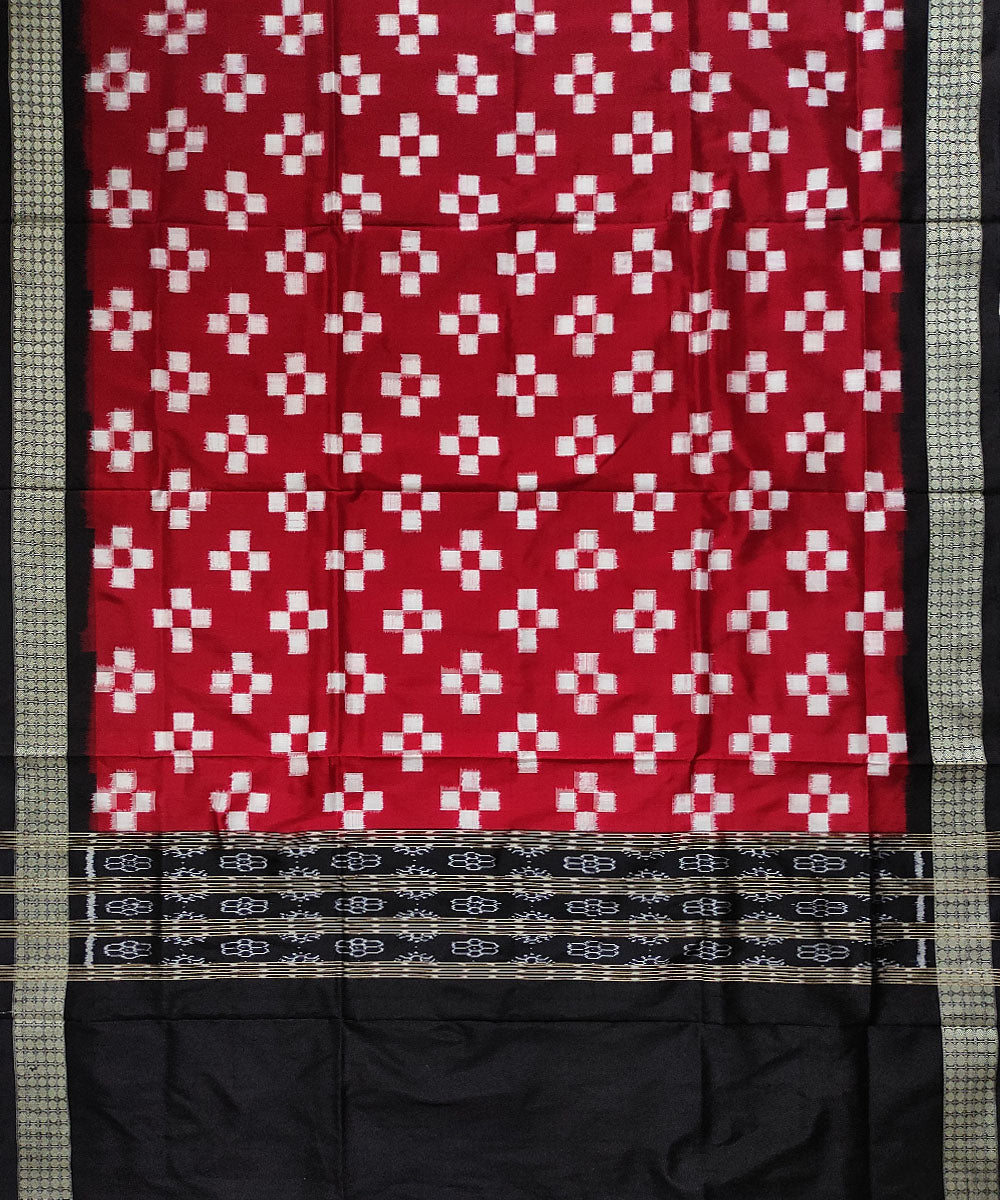 Red black handloom silk double ikat sambalpuri dupatta