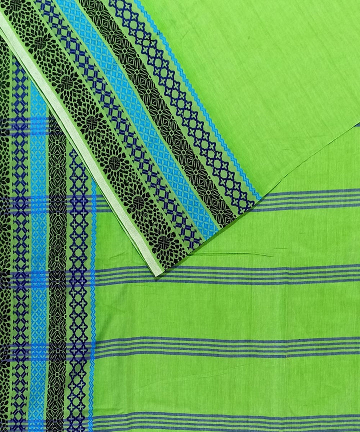 Lime green cotton handloom bengal saree