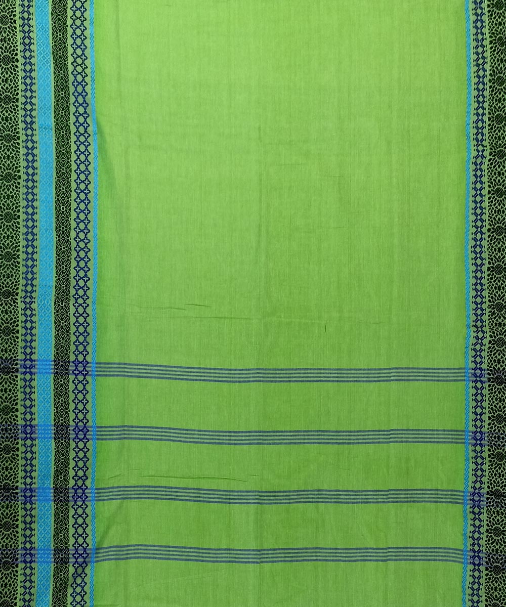 Lime green cotton handloom bengal saree