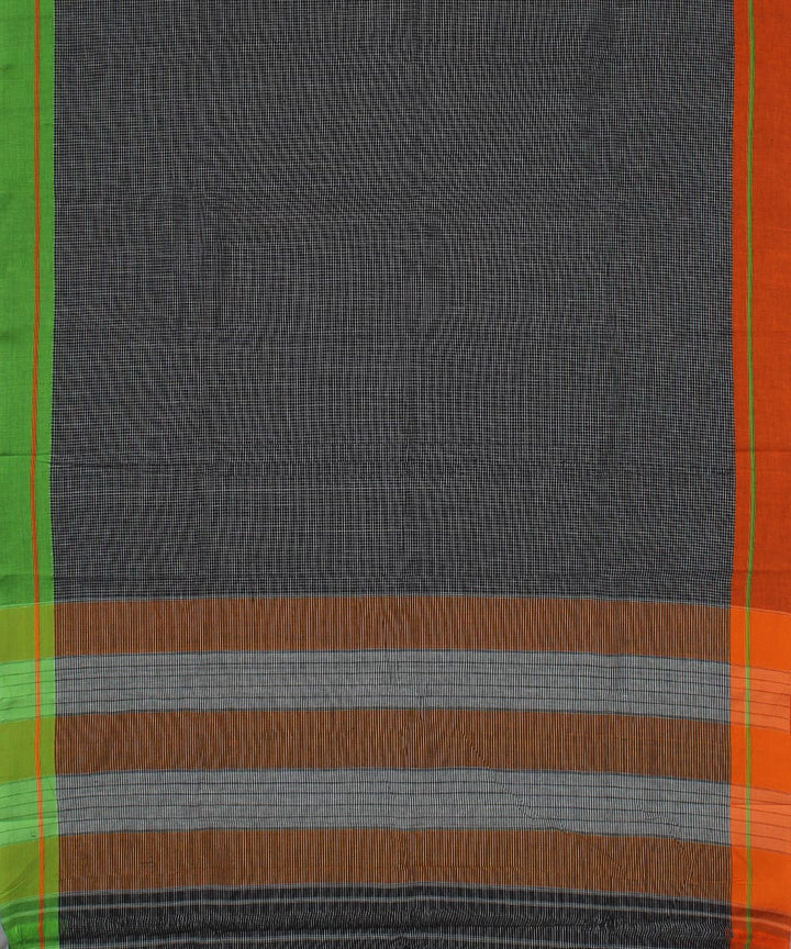 Black checks green orange border cotton handloom patteda anchu saree