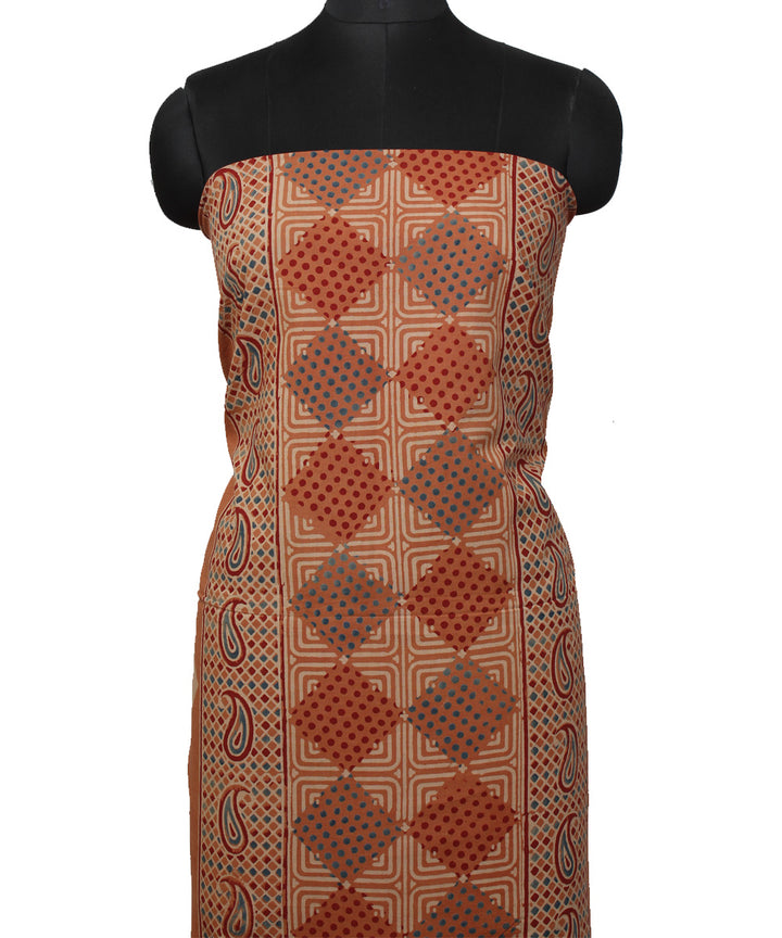 3m brown offwhite hand printed cotton ajrakh kurta material