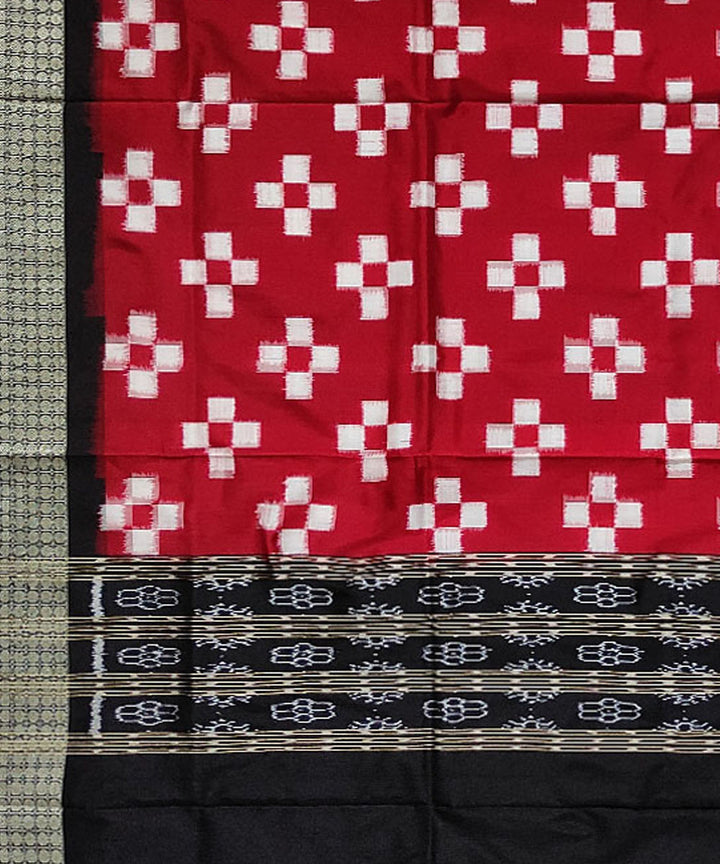 Red black handloom silk double ikat sambalpuri dupatta