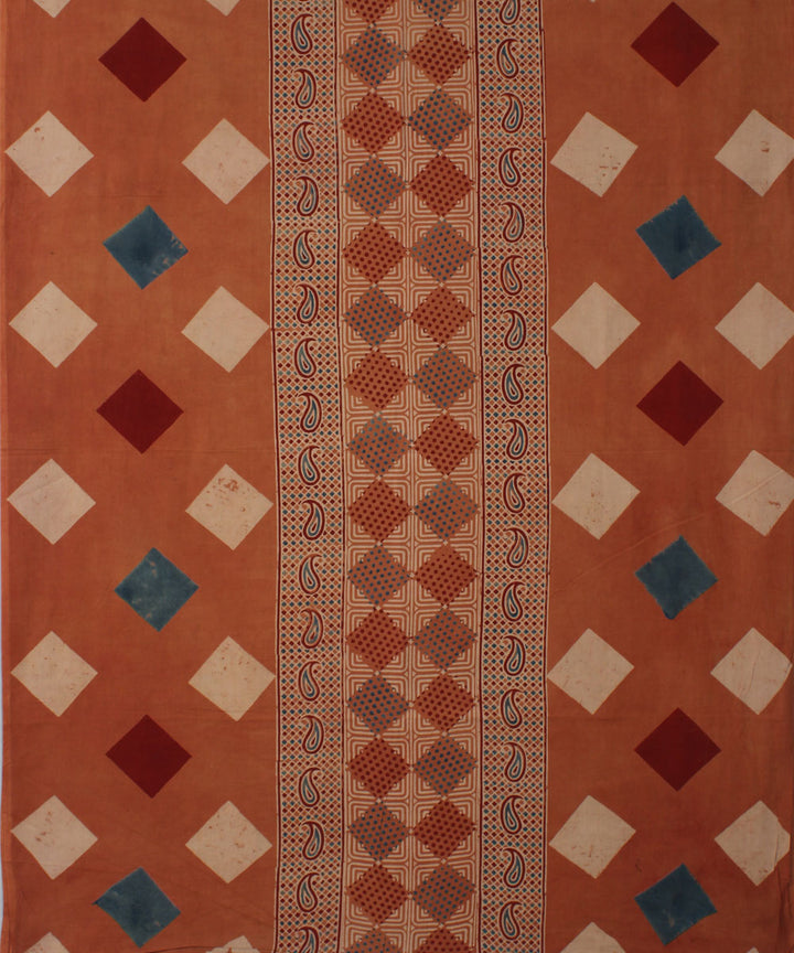 3m brown offwhite hand printed cotton ajrakh kurta material